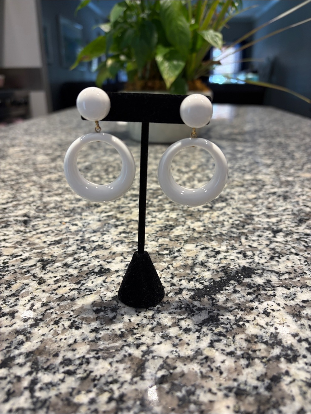 Kenneth Jay Lane Glossy White Resin Hoop Drop Earrings